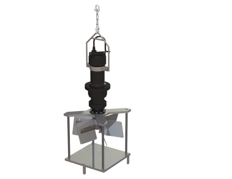 Mélangeur BIOMIX-S pour le brassage à vitesse lente des silos à boues fermés.