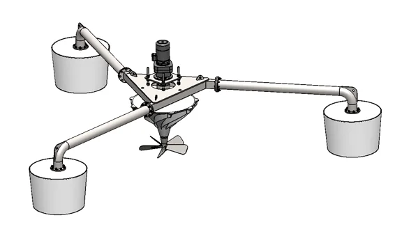 Turbine MOS flottante BIOTRADE pour lagunes et bassins à niveau variable.